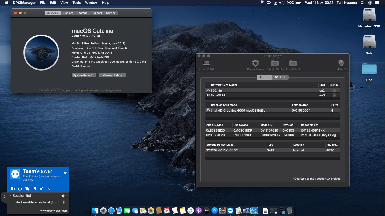 Success Hackintosh macOS Catalina 10.15.7 Build 19H2 at HP Elitebook Folio 9470M